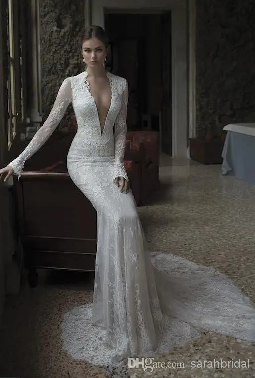 Свадебное платье vestido de noiva с глубоким v-образным вырезом сексуальное с открытой спиной модное романтическое Casamento с длинным рукавом Кружевное Свадебное платье на заказ