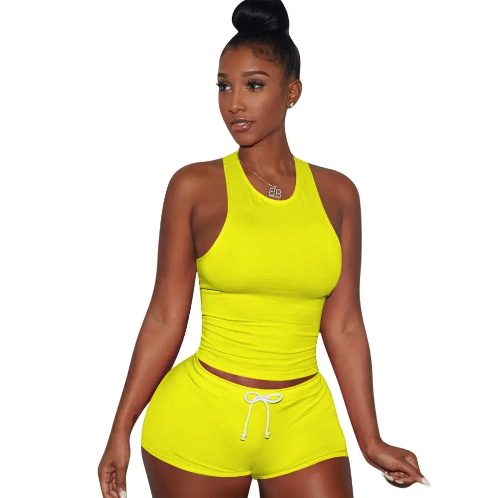 Casual Women Two Piece Set Sportwear Crop Top + Short Pants Tracksuit Women Summer Clothes For Women Solid 5 Color Plus Size 2X