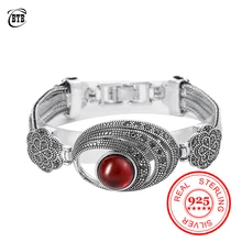 925 Серебряный Высококачественный винтажный зеленый/красный/черный браслет с цветами из кристаллов Ювелирные изделия для женщин браслет элегантный подарок на день рождения