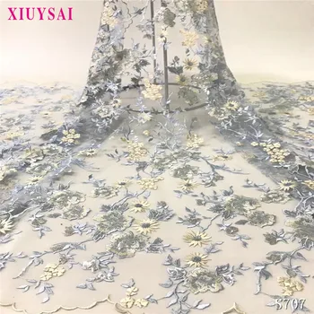 

African Embroidered Tulle Lace Fabric High Quality light blue Nigerian Bridal Lace Fabrics French Net Lace For Evening Party