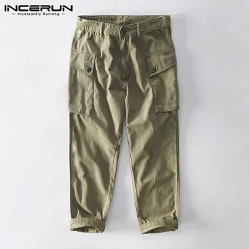 

INCERUN Men Cargo Pants Joggers Pockets Solid Color Button Streetwear Casual Long Trousers Fashion Loose Pantalones Hombre S-5XL