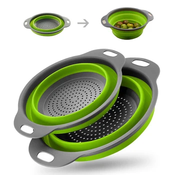 

Kitchen Accessories Gadgets Foldable Silicone Colander Fruit Vegetable Washing Basket Strainer Collapsible Drainer Kitchen Goods