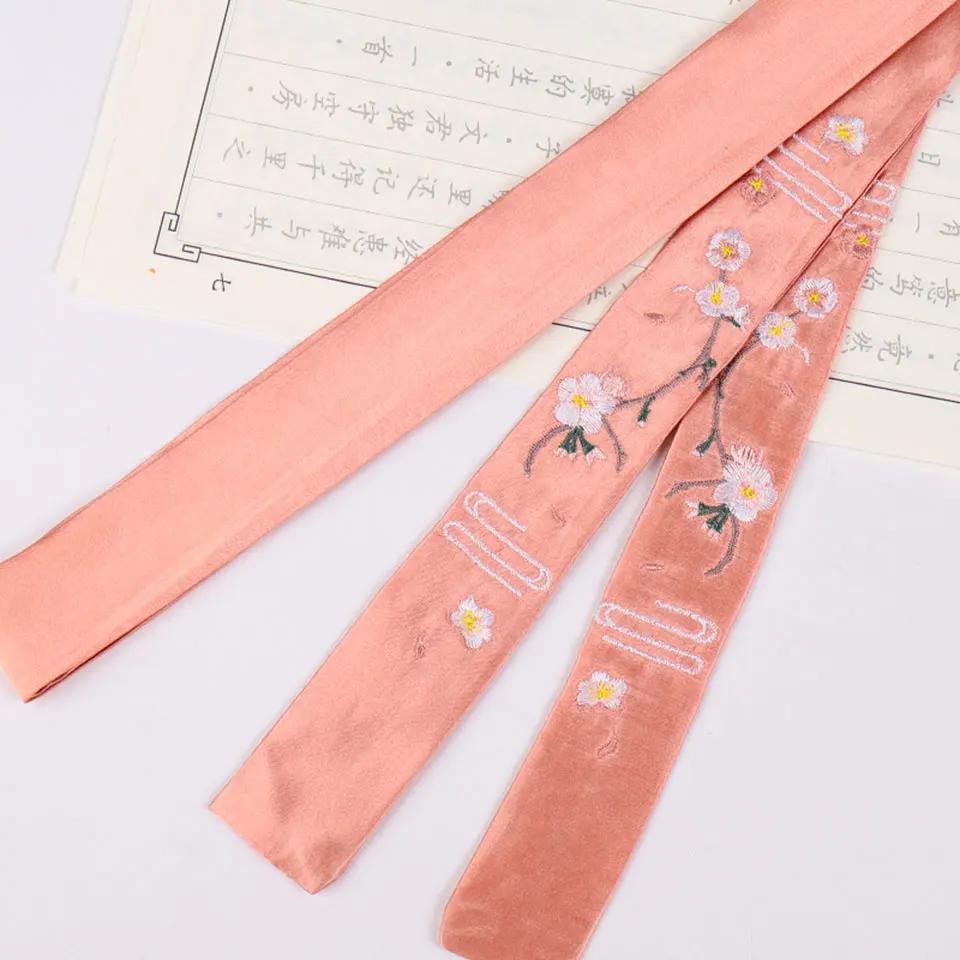 Вышитая Hanfu вишневая повязка для волос с кисточками аксессуары головной убор античный COS китайский стиль длинный галстук для волос - Цвет: FD1