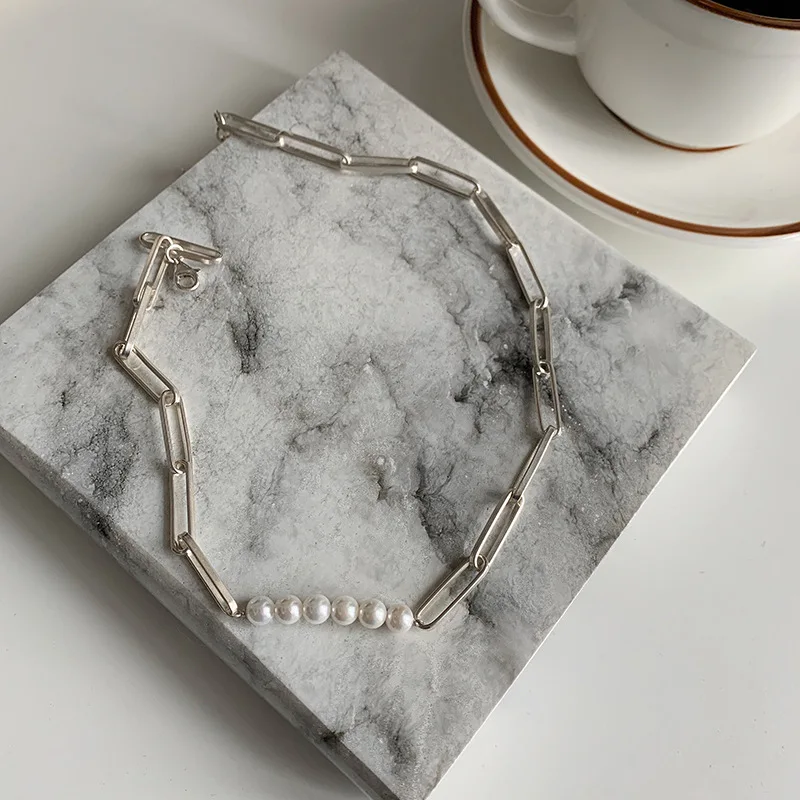 Collana con perle e catena donna elegante gioiello stile argento_voghion.com