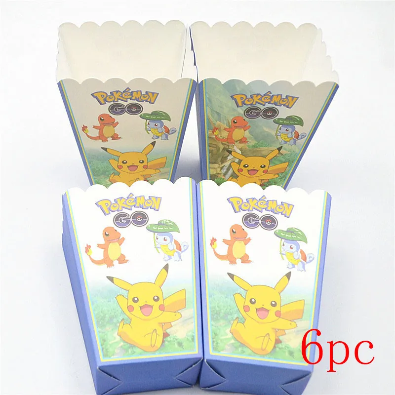 6pc Popcorn Boxes Вечерние принадлежности с Пикачу и покемонами, размер 40*30 см, вечерние принадлежности для детей на день рождения, вечерние украшения для мальчиков - Цвет: 6pc Popcorn Boxes