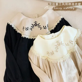 

EnkeliBB Vintage Style Girl Dress Long Sleeve Autumn Winter Dresses Palace Style Embroidery Dress Noble Style Girl Clothing