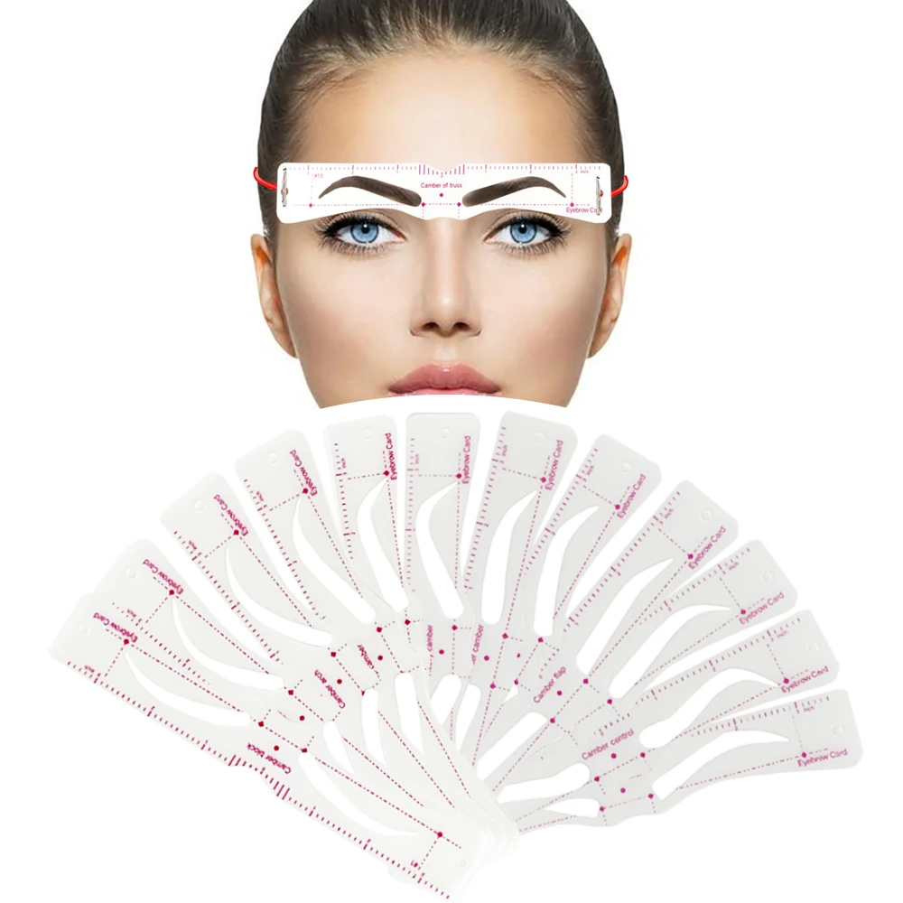 

12pcs Eyebrow Stencil Set With Band Size DIY Drawing Guide Styling Shaping Grooming Template Card Easy Beauty Makeup Too