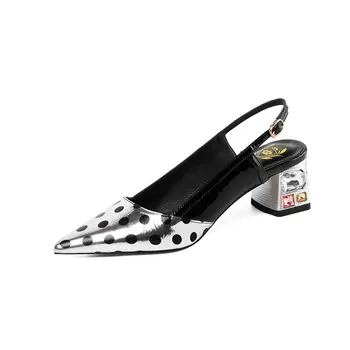 

crystal Genuine Leather Women Shoes back buckle High Heels Pumps 2020 Spring Summer Casual Wedding Shoes Woman