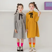 Г., платья-свитера для девочек осенне-зимняя повседневная одежда с бантом для детей милая вязаная одежда принцессы платье для девочек 6, 8, 10, 12, 14 лет