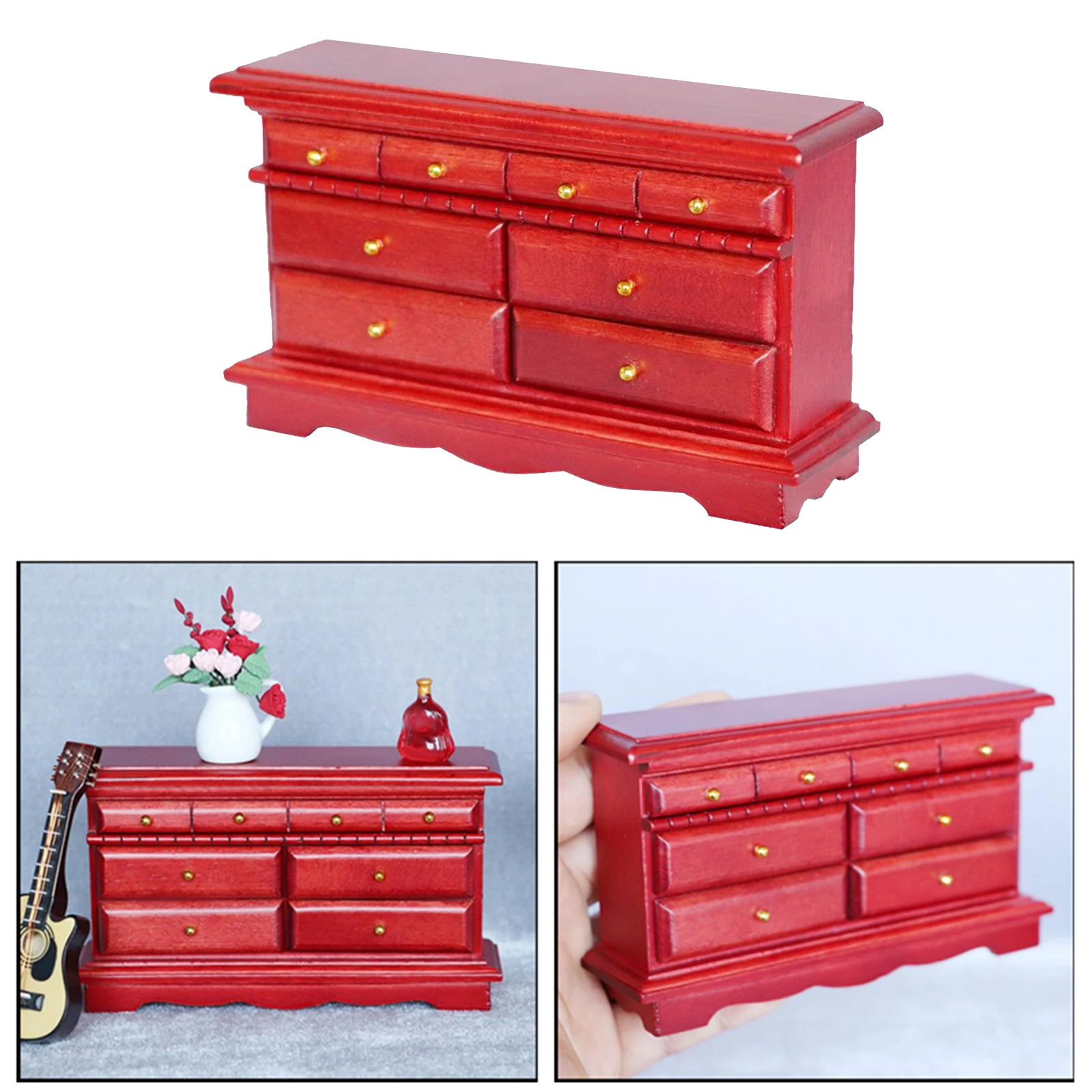 Solid Wood Small Cabinet 8 Drawer Living Room Furniture 1/12 Dollhouse Decor