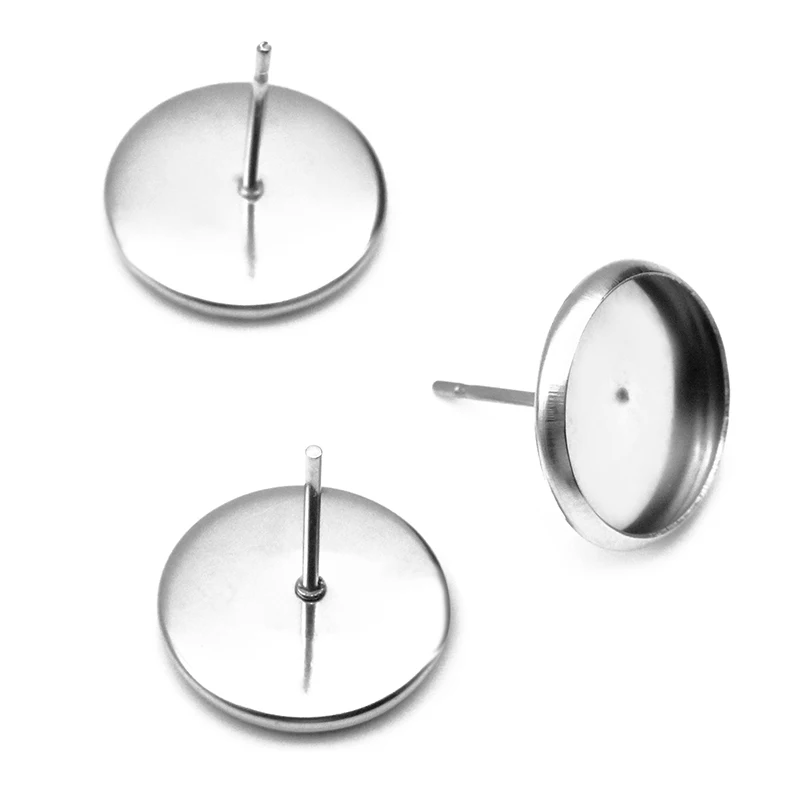 

Stainless Steel Earrings Post Loop Connector 6mm-20mm Round Beze Glass Cameo Cabochon Base Blanks Ear Stud Earrings Findings DIY