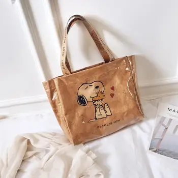 

Transparent DuPont leather paper bag shoulder bag female ins cute cartoon handbag large capacity shopping bag
