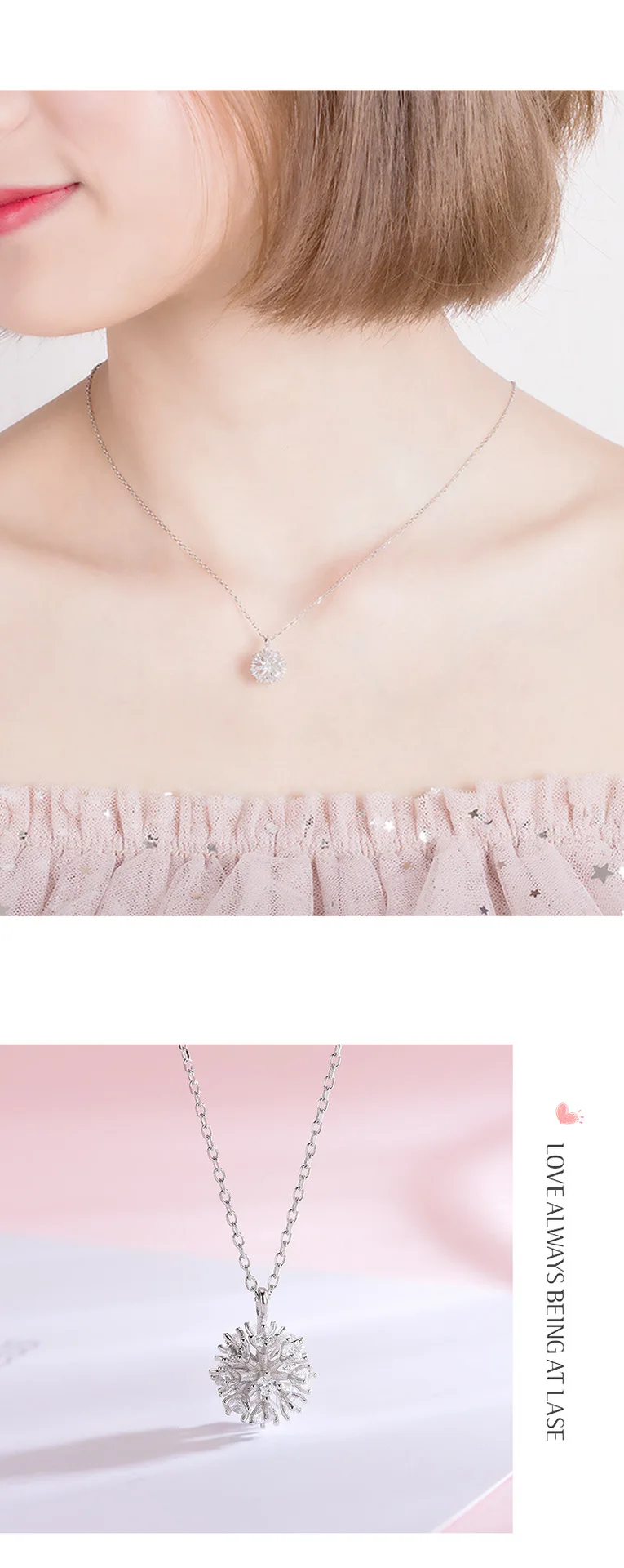 925 Sterling Geometry Beauty Planet Necklace South Korea INS Elegant Wind Girl'S Rhinestone Snow Globe Dandelion Pendant