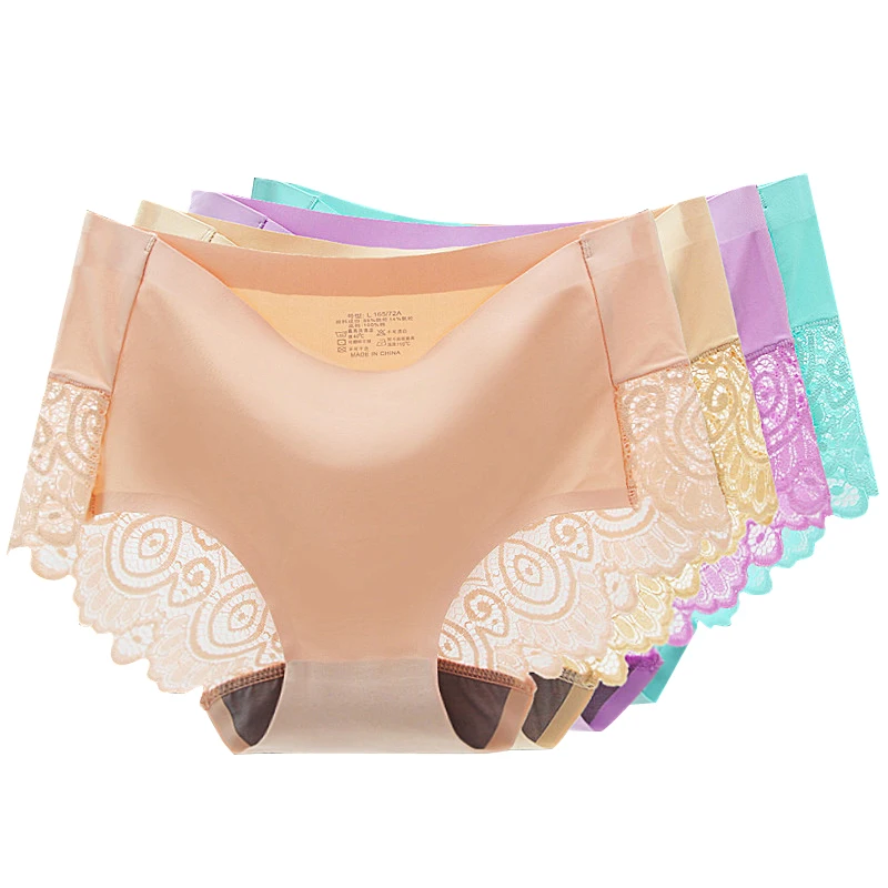 

Women Sexy Ice Silk Panties Seamless Briefs Low Waist Cotton Lingerie Comfort Breathe Intimates Plus Size Underwear 3pcs/lot #F
