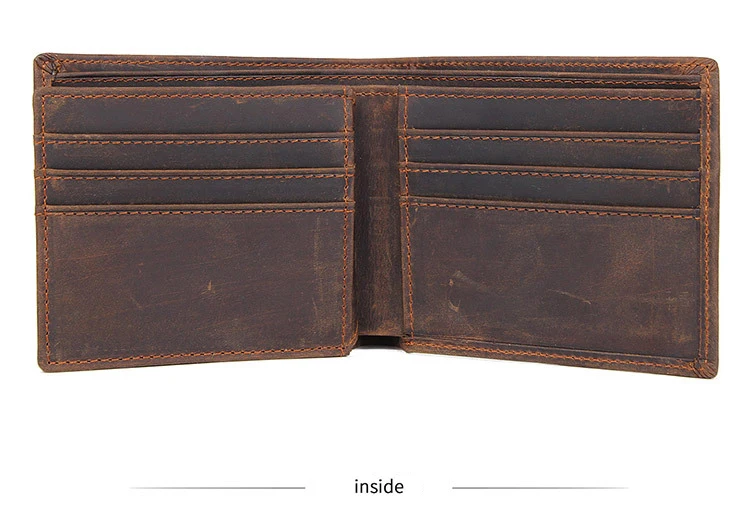 Luufan Real Cowhide Leather Purse Of Men Business Type Bifold Short Wallet Vintage Genuine Leather Credit Card Purse Man Male