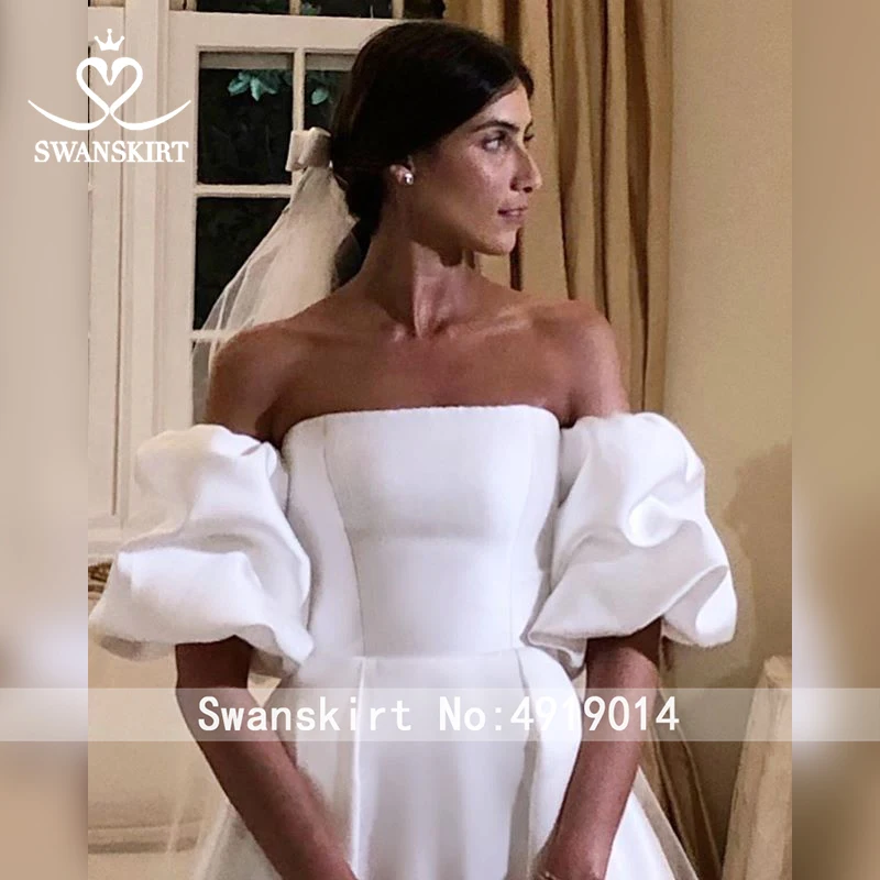 Vestido de Noiva, романтическое свадебное платье принцессы,, Лебединая юбка с пышными рукавами, атласное ТРАПЕЦИЕВИДНОЕ ПЛАТЬЕ для невесты, платье со шлейфом WY08