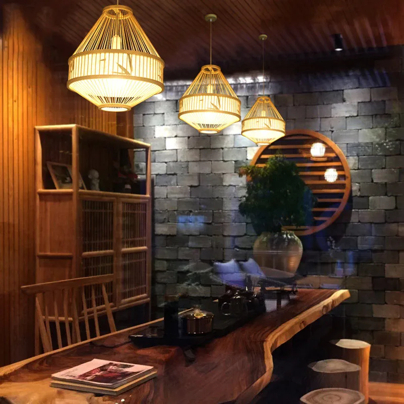 Japan Style Bamboo Pendant Lights Lighting LED Light Fixture Pendent Lamp Dining Living Room Bedroom Kitchen Cafe Hanging Lamp