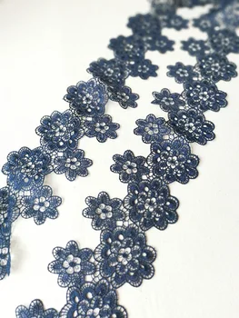 

8.5cm wide 3meter/lot Navy blue flower embroidered lace trim diy cloth/bag / baby clothes other clothing accessory X672