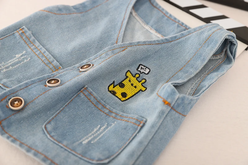 Весенние комплекты одежды для маленьких мальчиков, джинсовый жилет, рубашка с рисунком, штаны, повседневная одежда для малышей, детская одежда