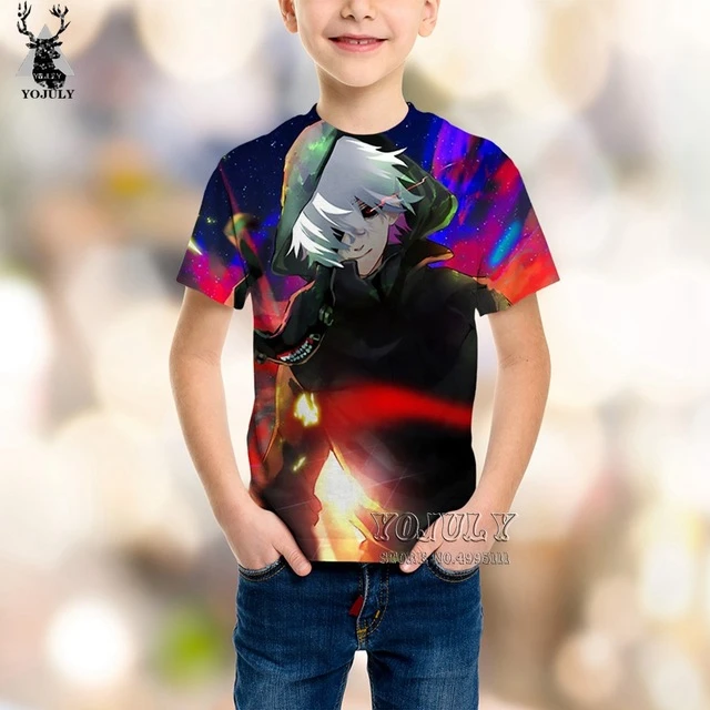 YOJULY/Новая детская футболка с 3D принтом, аниме, тоука киришима, Харадзюку, Kawaii, для мальчиков и девочек, летняя детская футболка A396 - Цвет: 15