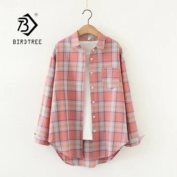 

12 Colors Summer New Women Vintage Oversized Plaid Shirt Cotton Batwing Sleeve Loose Blouse Casual Tops Feminina Blusa T06326F