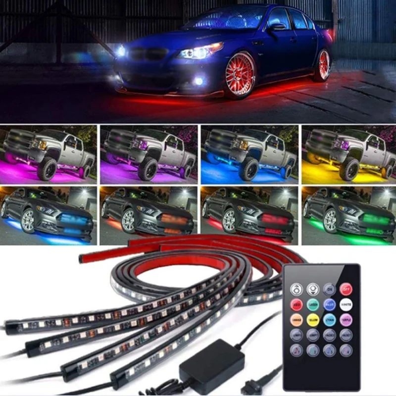 4 шт. Автомобильная RGB Светодиодная лента звуковой пульт дистанционного