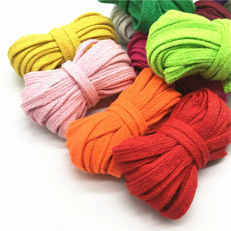 5M 10mm Cotton Rope Hollow Flat Twisted Cord Multicolor Woven String Waist Rope Handmade Home Craft DIY Pant Shoe Cap Decoration cotton rope