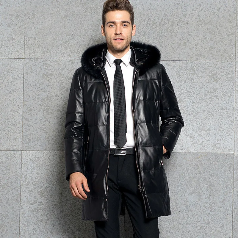 Genuine Leather Jacket Men Hooded Sheepskin Men's Real Jackets Warm Duck Down Coat Fashion Jaqueta Couro 3376 YY472 | Мужская одежда