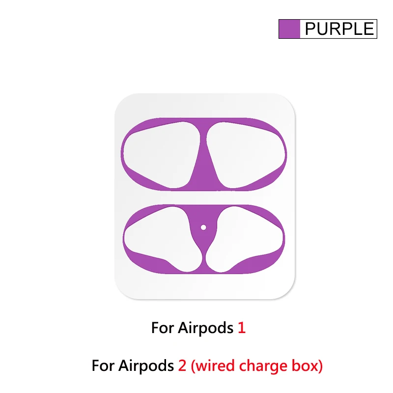 Metal Dust Guard Sticker for Airpods 1 2 Skin Protective Sticker for Apple AirPods 1 Earphone Charging Box Case Cover Shell Skin - Цвет: Purple