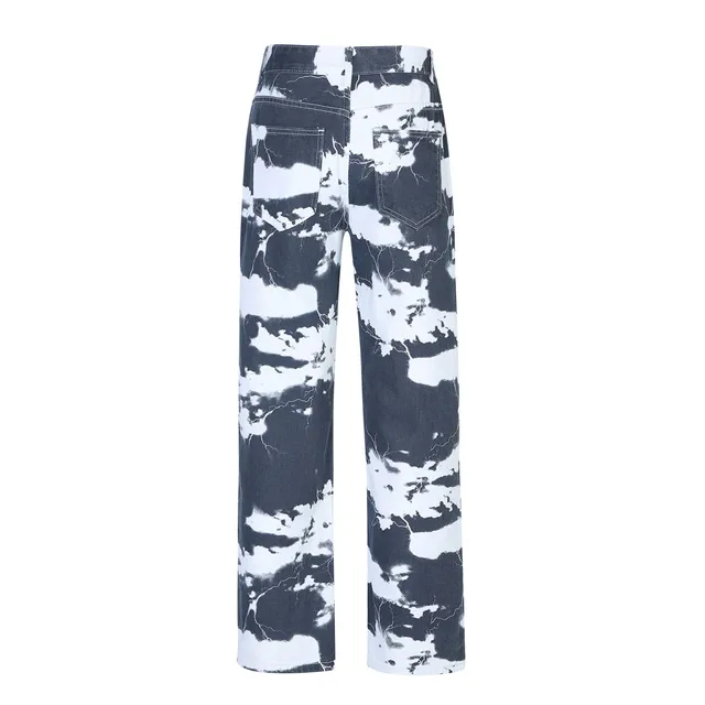 Men Loose Color Block Lightning Cloud Print Trousers with Pockets Casual  Street Style Skate Jeans|Jeans| - AliExpress