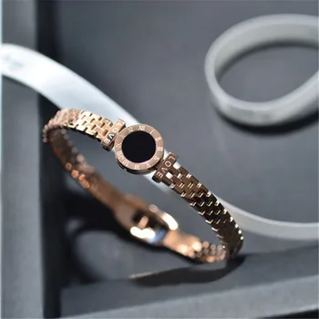 

Stainless Steel Bracelet Black Acrylic Bracelet Rose Gold Bracelet Carving Roman Numeral Lover Cuff Bracelet Bangle Jewelry