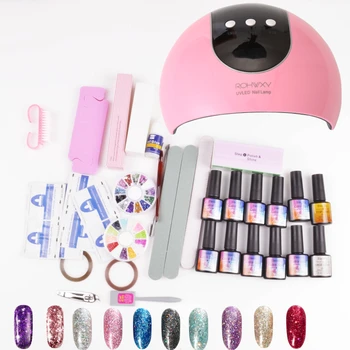 

Manicure Set For Nail Gel Kit UV Dryer Lamp 10Pcs Polish Soak Off Semi Permanent Art Sets