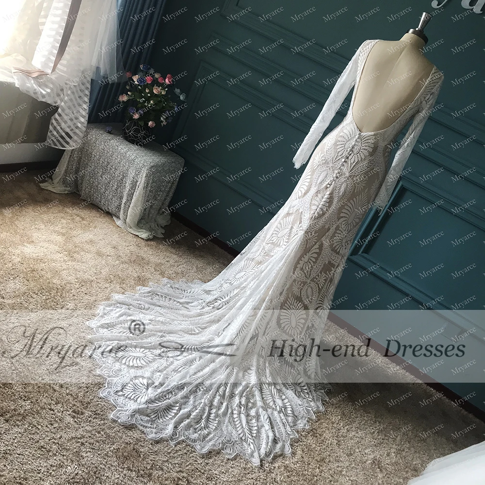 Mryarce потрясающее французское кружевное богемное свадебное платье Уникальные свадебные платья с длинными рукавами и открытой спиной