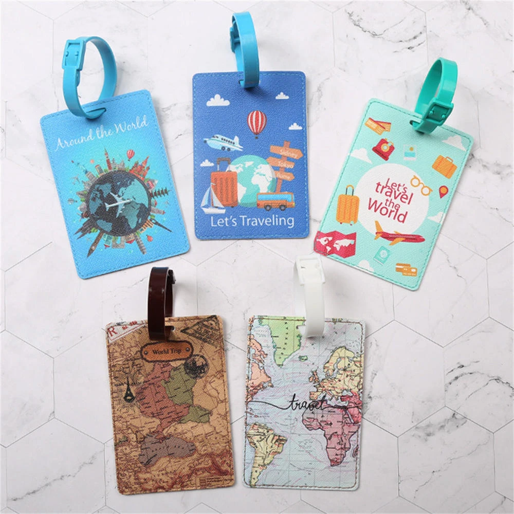 2022 New Creative World Map Luggage Tag Travel Accessories PU Suitcase ID  Addres Holder Baggage Boarding Tag Portable Label