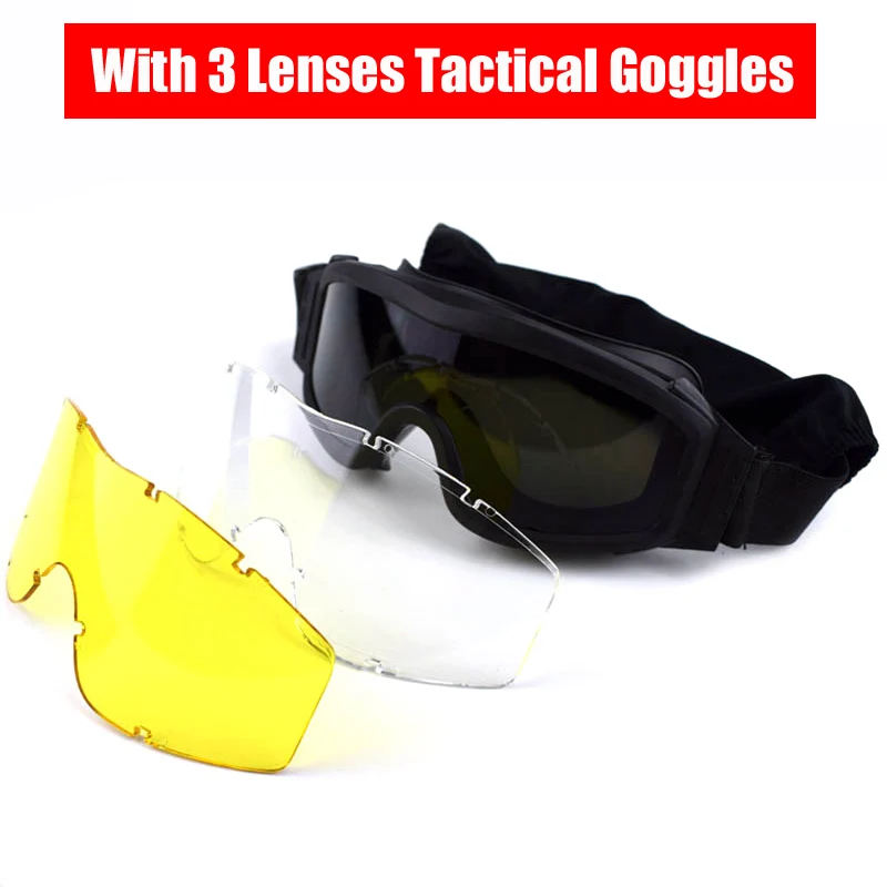 

Military Gear USMS Airsoft Paintball Sport Goggles Eye Protective Glasses Tactical Shooting Glasses 3 Interchangable Lens