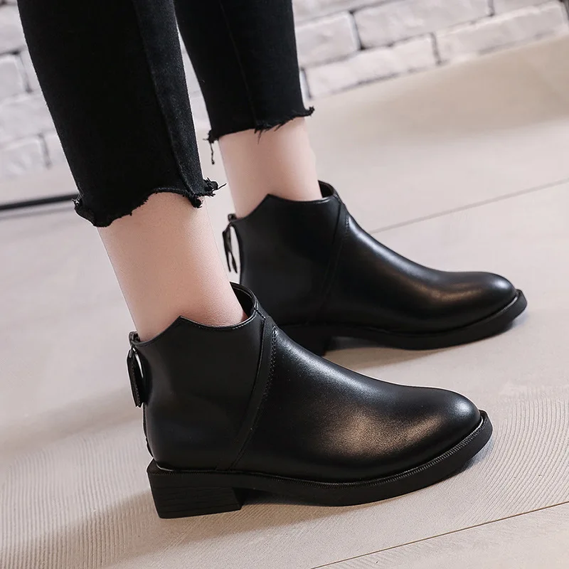 

Martin Boots Women's 2019 Autumn & Winter New Style Korean-style Versatile Students after Zipper Chunky-Heel British-Style Short