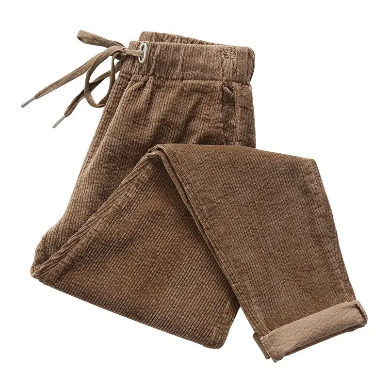 Зимние брюки для женщин и детей бежевые вельветовые на весну новинка свободные