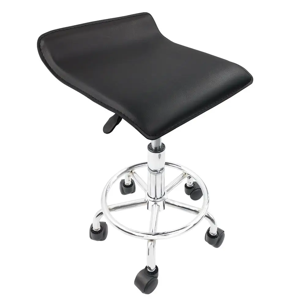 KKTONER PU Leather Round Rolling Stool with Foot Rest Swivel Height Ad