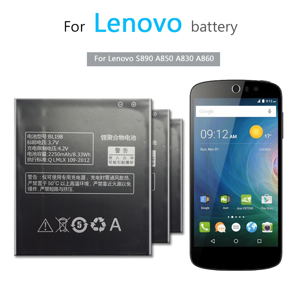 BL 198 BL198 Батарея для lenovo A859 A860E S890 A850 A830 K860 K860I A678T S880I 2250 мА/ч, мобильный телефон Батарея