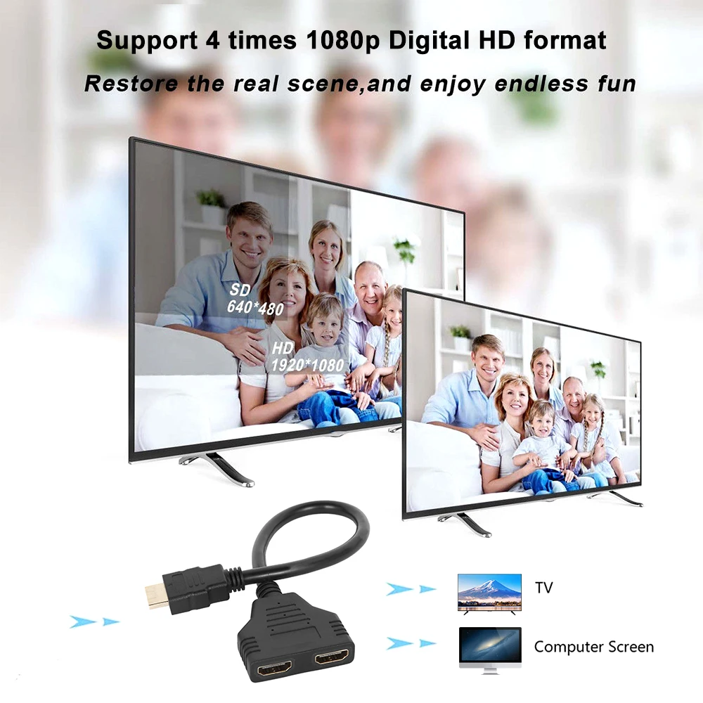 Кабель-разветвитель HDMI 1 штекер на двойной HDMI 2 Женский Y сплиттер адаптер в HDMI HD светодиодный ЖК-телевизор 30 см аудио кабель Aux кабель