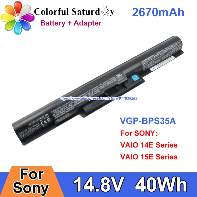 

14.8V VGP-BPS35A Battery For SONY VAIO 14E 15E SVF152C29M SVF152A29W SVF142C29M SVF152C29L SVF152A29M SVF1421X2EB SVF153A1YM
