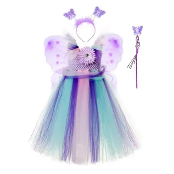 

Baby Girls Fairy Flower Tutu Dress Wings Costume Set Headbnd Magic Wand Cosplay G99C