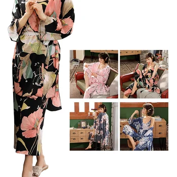 

Fashionable Ladies Pajamas Loose Cotton Silk Three-Piece Suit Home