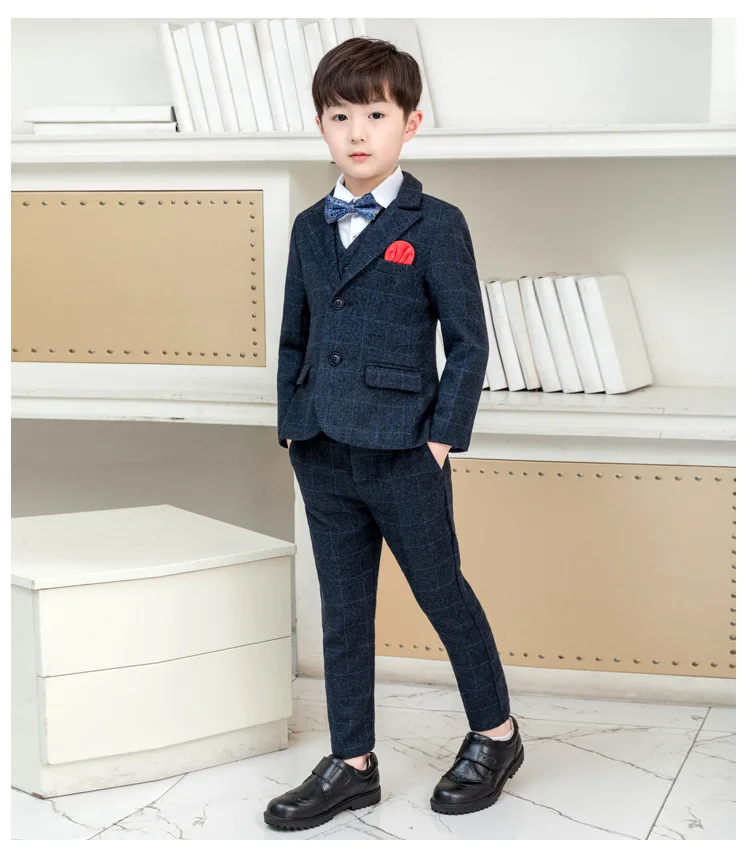 Dollplus/ жилет+ Блейзер+ брюки, детские костюмы для мальчиков из 3 предметов деловой костюм Пиджаки для джентльменов, костюм на свадьбу Одежда для мальчиков