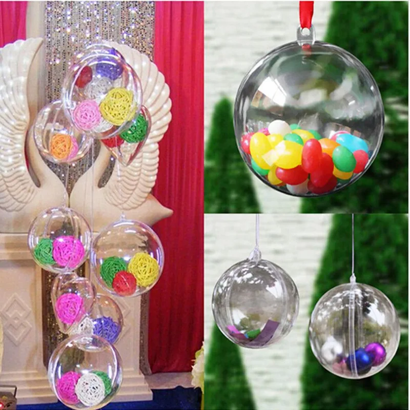 20Pcs Christmas Tress Hanging Decorations Ball Transparent Open Plastic Transparent Ornament Kids Favors Party Supplies