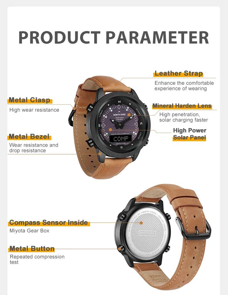 Digital Solar Powered Watch with Outdoor Compass feature3