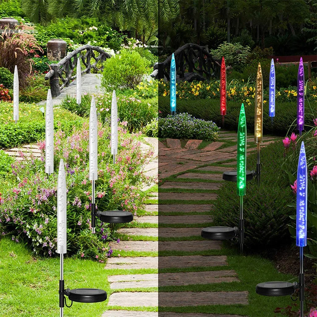 

2 Pcs Solar Powered Garden lights RGB Color Changing LED Bubble Solar Tube Stake Lights Garden Stick Lights Dropshipping #0232