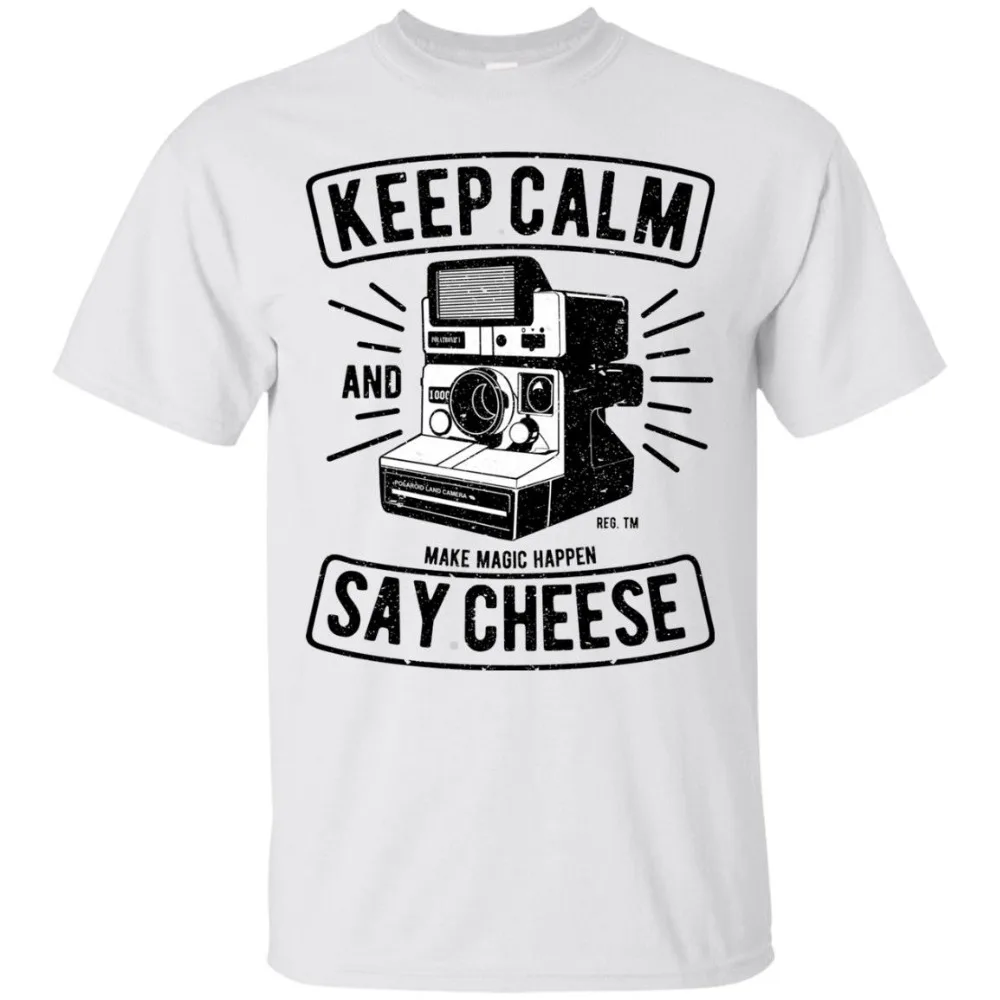Заказная Милая футболка для фотосъемки Keep Calm And Say Cheese с вырезом лодочкой
