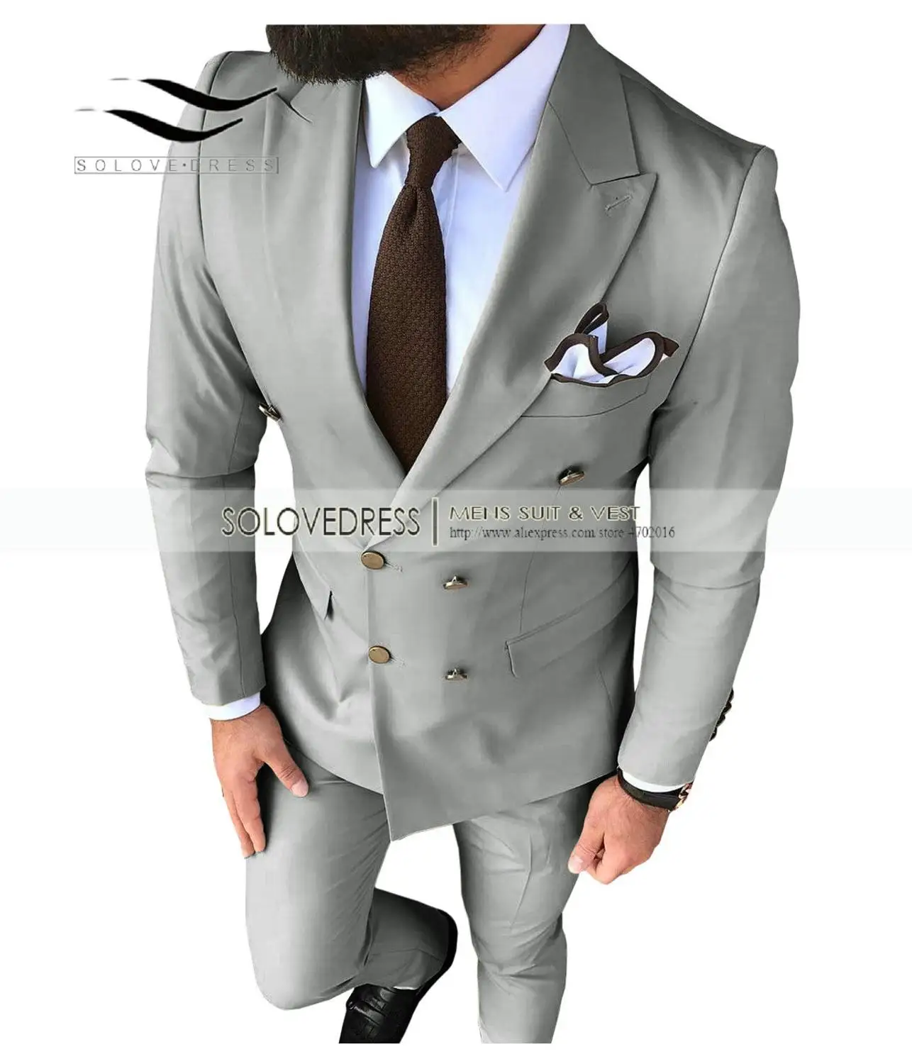 Silver Grey Solovedress мужской свадебный костюм Пик нагрудные двубортный Slim Fit новая модная одежда для выпускного вечера Вечерние Дешевые обтягивающие костюм 3 шт. M2 - Цвет: Silver Grey