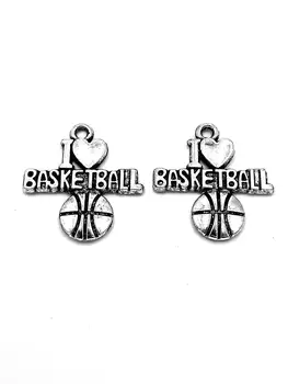 

30pcs I LOVE BASKETBALL charms pendant 21x20mm antique silver ornament accessories jewelry making craft base material